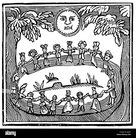 Witchcraft Woodcut Showing Witches Dancing In A Forest From The Witch