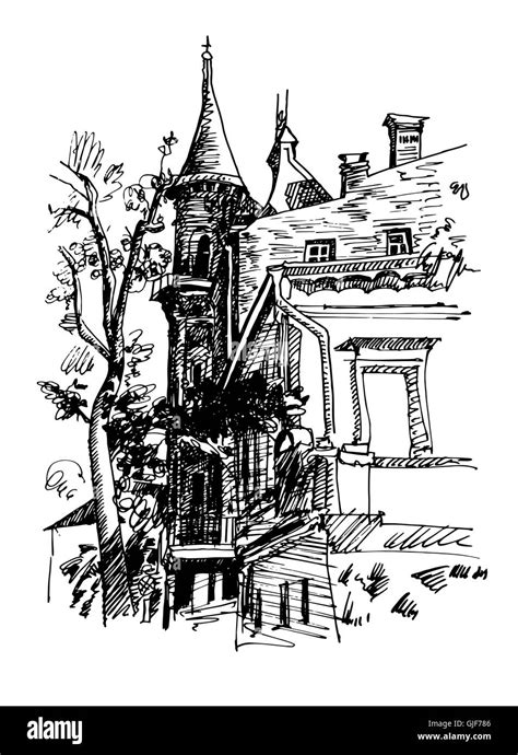 Sketch Drawing Of Historical Building From Kyiv Ukraine Landmark Stock