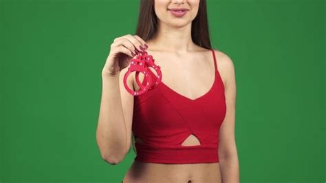 Sexy Woman Smiling Seductively Holding Handcuffs Stock Footage Videohive