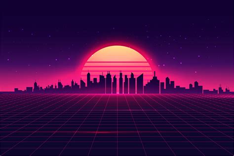 Synthwave Retrowave Night Cityscape Technology Illustrations