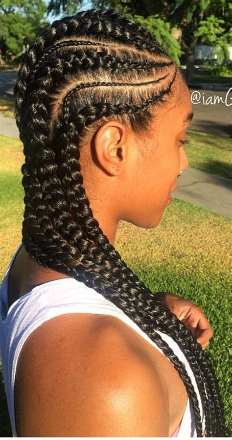 This is a great look that has the cornrows curved to one side and left down in the back. Cornrows Protective Cornrow Braided Hairstyle (With images) | Beautiful black hair, Cornrows ...