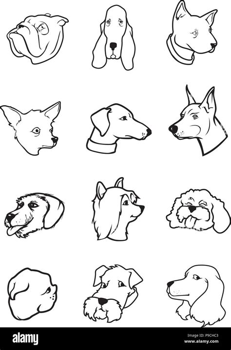 Ilustración vectorial de dibujos animados de perro blanco y negro caras