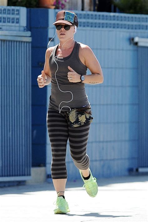 Pink Alecia Moore In Tights Jogging In Santa Monica May 2014