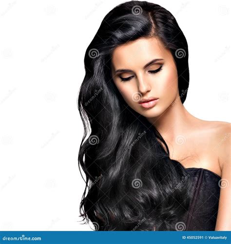 Belle Femme De Brune Avec De Longs Cheveux Noirs Image Stock Image Du Noir Fermer 45052591