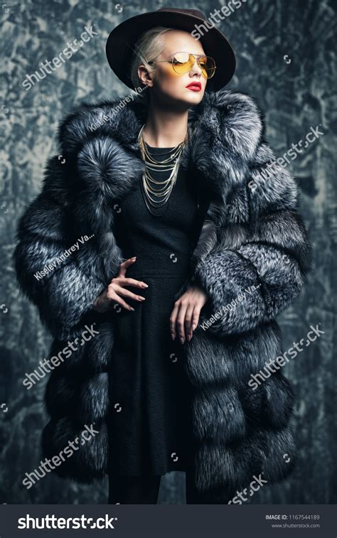 Beautiful Woman Luxurious Fur Coat Posing Stock Photo 1167544189