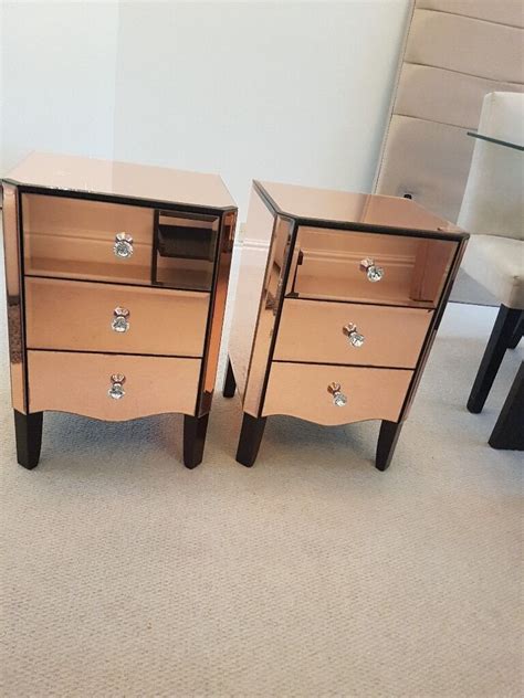Huge selection of 3 drawer bedside tables in wooden oak to complement any bedroom space. Rose Gold Mirrored 3 Drawer Bedside Tables | in Hemel ...