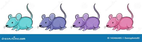 Four Mice In Different Colors Stock Vector Illustration Of Mouse