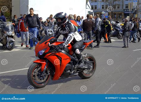 Red Sports Bike On Street Editorial Photography Image Of Attractive