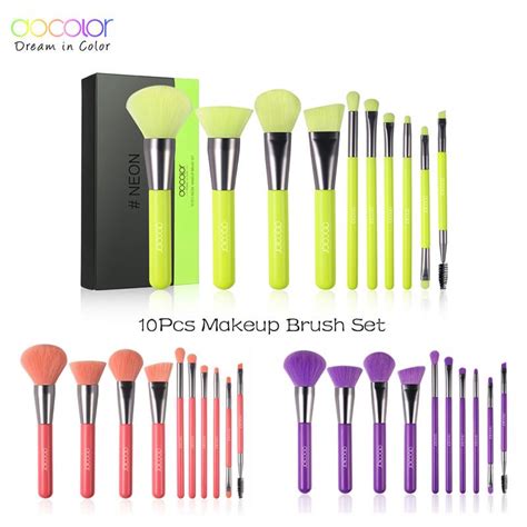 Cheap Docolor 10pcs Neon Makeup Brushes Professional Powder Foundation