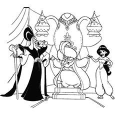 This is a black and white coloring sheet of abu in his laid back self. Jasmine With Jafar Coloring Page to Print | Coloring pages ...