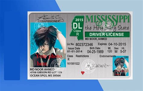 Mississippi Drivers License Psd Template Download Photoshop File
