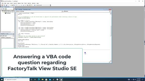 Answering A Vba Code Question About Factorytalk View Se Tagdb Youtube