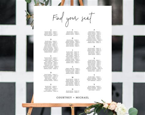 Alphabetical Wedding Seating Chart Template Seating Chart Printable