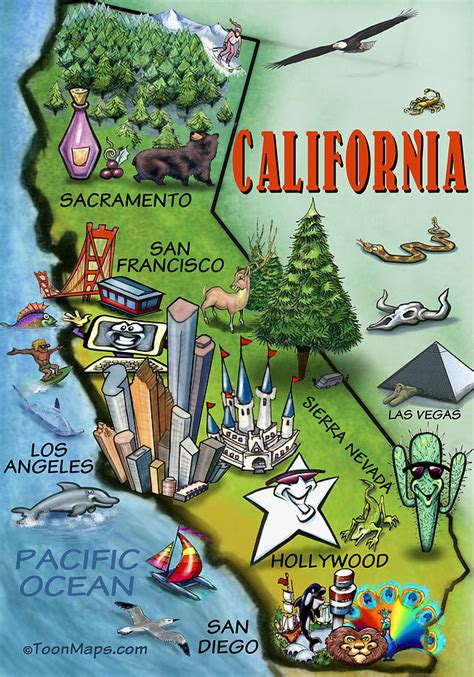 California Cartoon Map Digital Art By Kevin Middleton Fine Art America