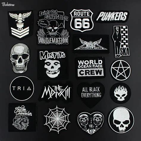 Fashion Punk Hot Black Patches For Clothing Iron On Stickers Clothes