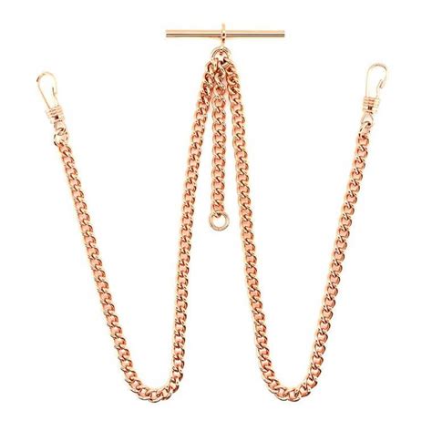 Rose Gold Plated Double Albert Pocket Watch Chain Gpw Greenwich