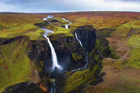 Aerial View Of The Haifoss And Granni Waterfalls In Iceland Photograph