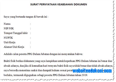 Check spelling or type a new query. Surat Pernyataan Keabsahan Dokumen PPG/ PPGJ Tahun 2019 ...