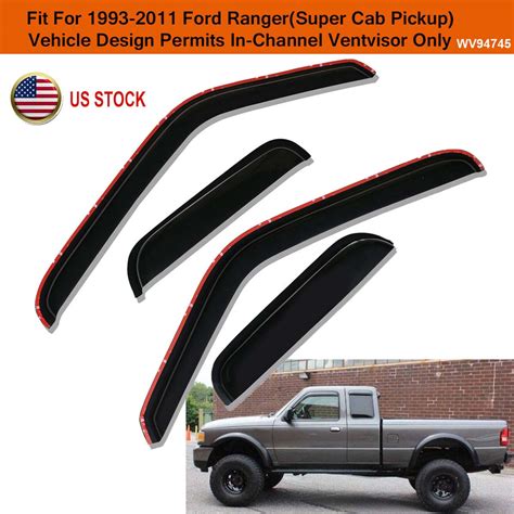 In Channel Side Window Visors Sun Rain Guards For 1993 2011 Ford Ranger