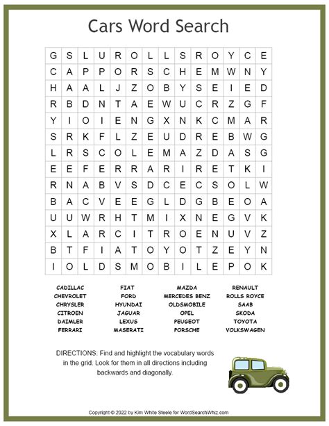 Cars Word Search Monster Word Search Free Printable Car Makers Word