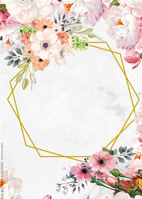 Download Now Free Vintage Floral Watercolor With Marble Invitation