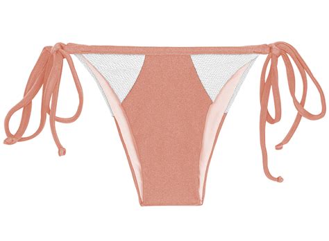 Peach And White Textured Side Tie Bikini Bottom Bottom Rose Recorte