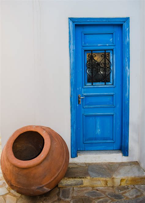 Free Images Door Wooden Blue Entrance White Wall Pottery