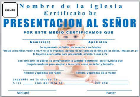 Certificado De Presentacion De Niños Cristianos Gratis Imagui