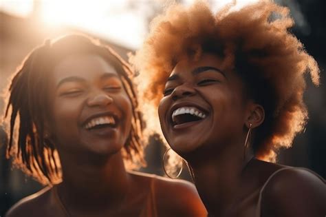 Premium AI Image Two Women Laughing Together One Of Them Has A Smile On Her Face