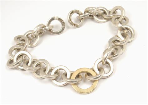 Rare Vintage Tiffany And Co Sterling Silver 18k Gold Circle Link Bracelet 8