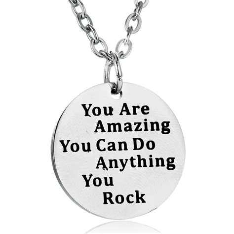 You Are Amazing You Can Do Anything You Rock Stainless Steel Pendant Necklace Inspirational