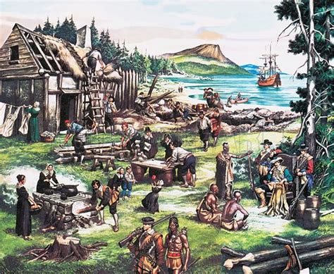 European Settlers Building A Settlement In North America Stock Image