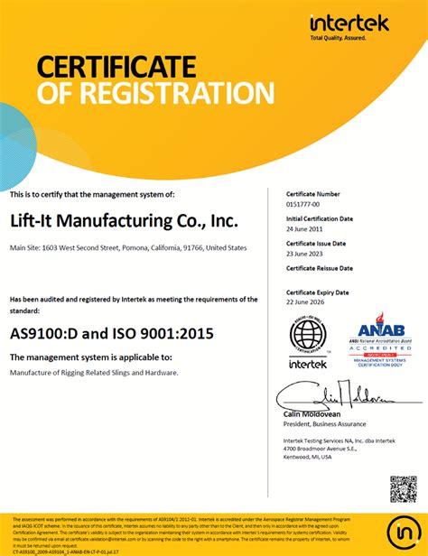 Iso Certification Lift It Manufacturing Lift It Manufacturing