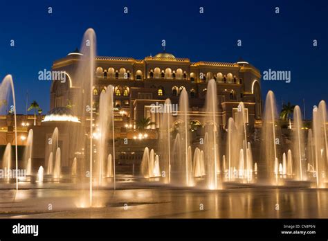 Night View Of The Emirates Palace Hotel Abu Dhabi With Illuminated