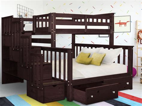 Bedz King Stairway Bunk Beds Twin Over Full With 4 Drawers In The Steps And 2 Under Bed Drawers