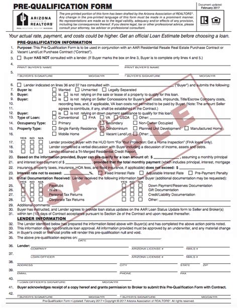 Aar Fillable Prequal Form Printable Forms Free Online