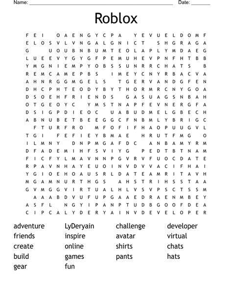 Roblox Word Searches Printable