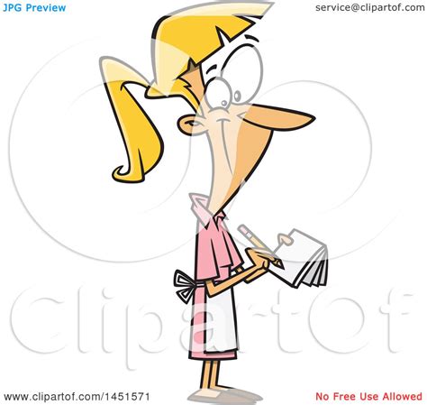Clipart Graphic Of A Cartoon Happy White Female Waitress Taking An