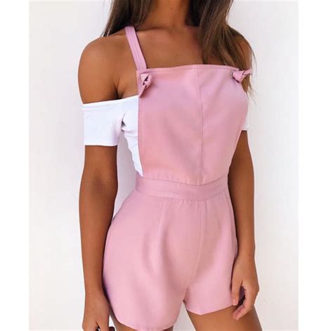 new casual strap shorts double shoulder with candy colored pants pink summer playsuit short