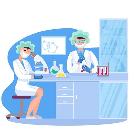 Cartoon Color Characters People Scientists In Lab Concept Vector Stock