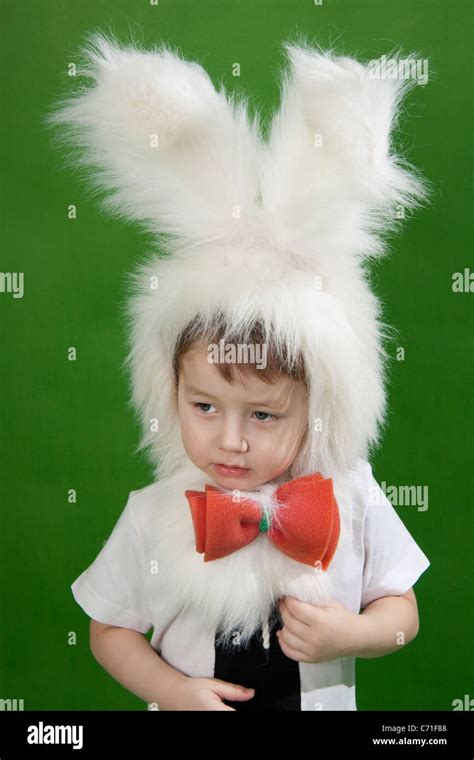 Boy In A White Downy Bunny Costume Stock Photo Alamy
