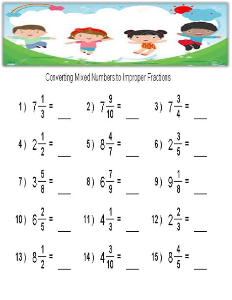 Converting Mixed Numbers To Proper Fractions Worksheet