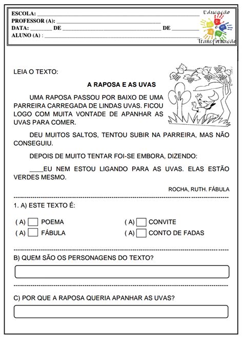 Atividades Com Fabulas E Interpretação