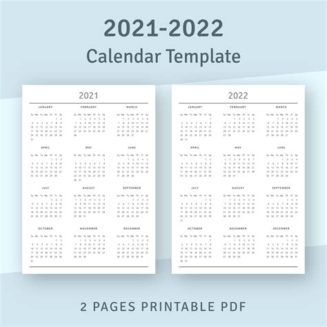 2021 2022 Year At A Glance Yearly Wall Calendar Printable Etsy Gambaran