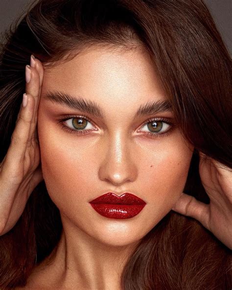 Image May Contain 1 Person Closeup Bold Red Lips Makeup Glossy