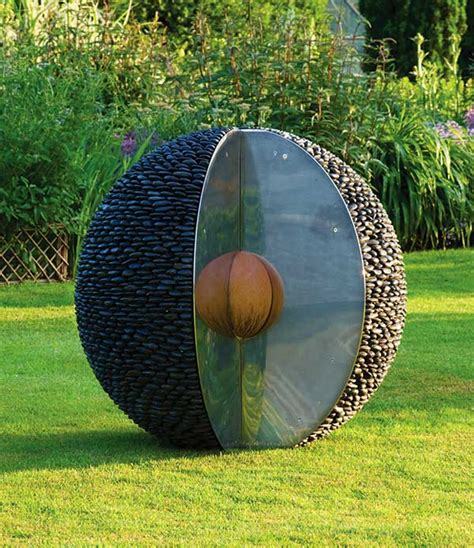 Garden Sphere Sculpture Black Stone Outdoor Spheres With Stainless Steel