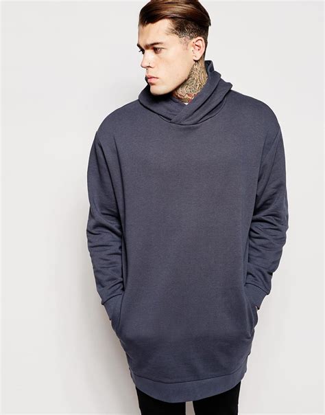 Asos Super Longline Oversized Hoodie With Extreme Hood In Black For Men