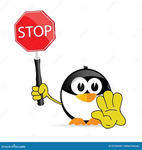 Sweet And Cute Penguin With Sign Stop Vector Stock Vector