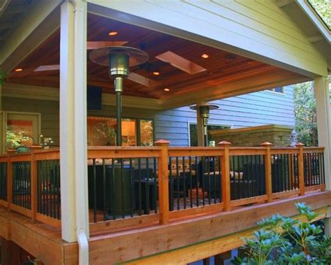 A comfortable seating area complements this 19th century home's private porch. Stunning Covered Deck With Traditional Style Used Wooden ...