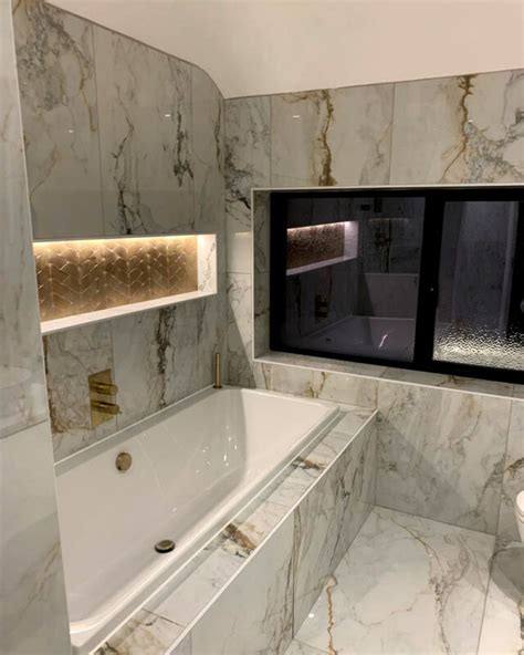 White And Gold Marble Effect Bathroom 60x120cm Tiles Blackburn Tile